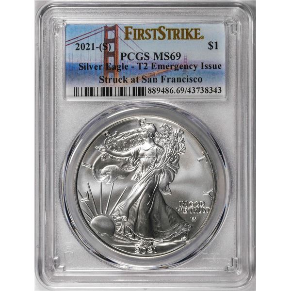 2021-(S) Type 2 $1 American Silver Eagle Coin PCGS MS69 First Strike Emergency Issue