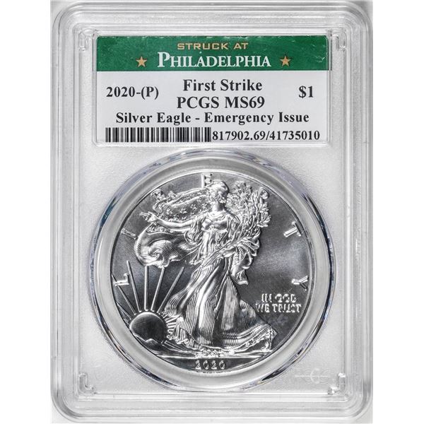 2020-(P) American Silver Eagle Coin PCGS MS69 Emergency Issue Philadelphia