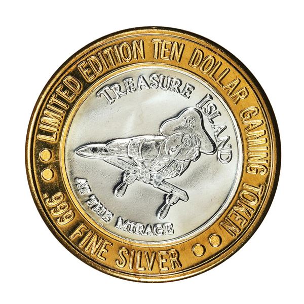 .999 Silver Treasure Island Las Vegas $10 Casino Gaming Token Limited Edition