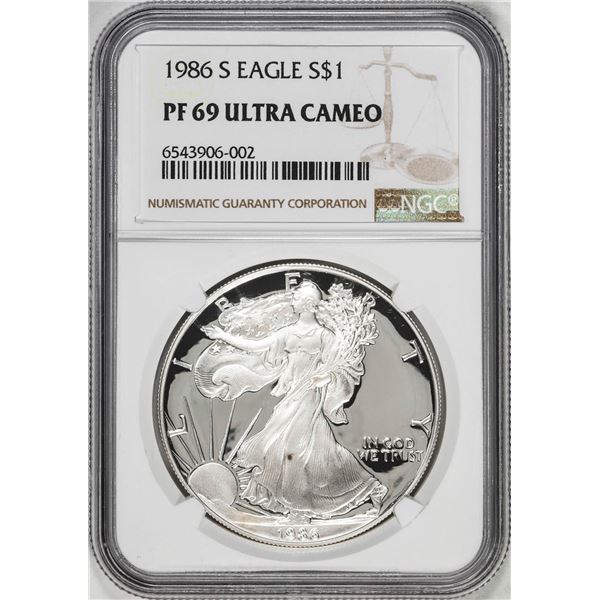 1986-S $1 Proof American Silver Eagle Coin NGC PF69 Ultra Cameo