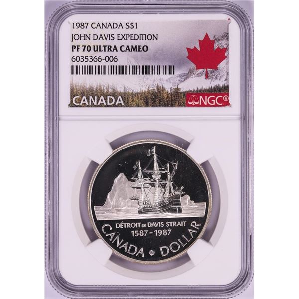 1987 $1 Canada Proof John Davis Expedition Silver Dollar Coin NGC PF 70 Ultra Cameo