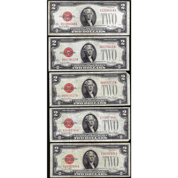 Lot of (5) 1928G $2 Legal Tender Notes