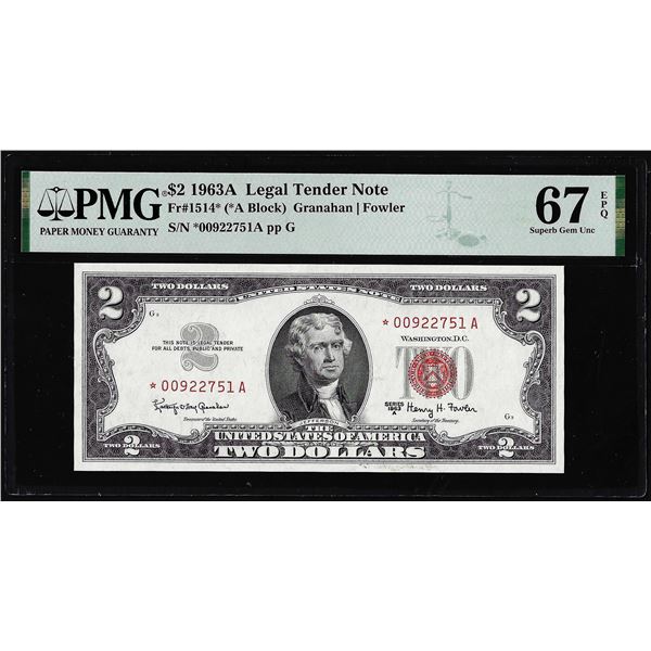 1963A $2 Legal Tender Star Note Fr.1514* PMG Superb Gem Uncirculated 67EPQ