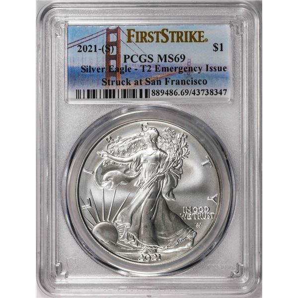 2021-(S) Type 2 $1 American Silver Eagle Coin PCGS MS69 First Strike Emergency Issue