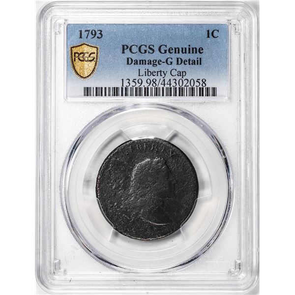 1793 Liberty Cap Flowing Hair Large Cent Coin PCGS G Detail