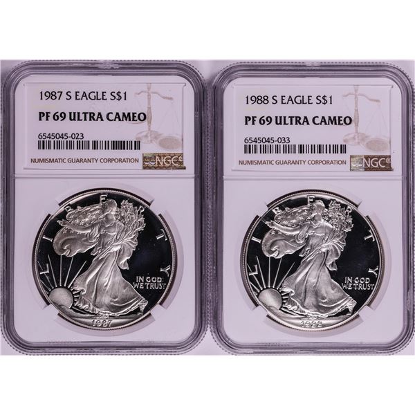 Lot of 1987-1988 $1 Proof American Silver Eagle Coins NGC PF69 Ultra Cameo