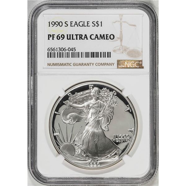 1990-S $1 Proof American Silver Eagle Coin NGC PF69 Ultra Cameo