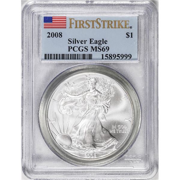 2008 American Silver Eagle Coin PCGS MS69 First Strike