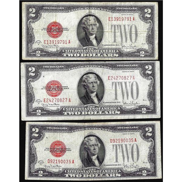 Lot of (3) 1928G $2 Legal Tender Notes