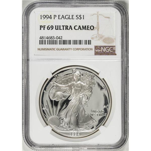 1994-P $1 Proof American Silver Eagle Coin NGC PF69 Ultra Cameo