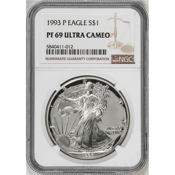 1993-P $1 Proof American Silver Eagle Coin NGC PF69 Ultra Cameo