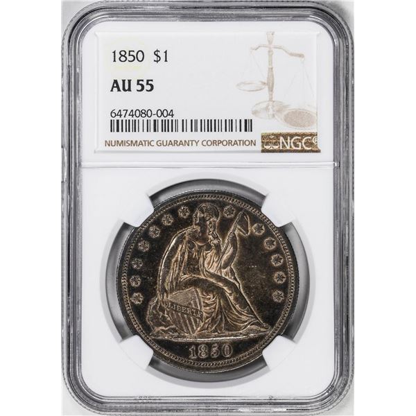 1850 $1 Seated Liberty Silver Dollar Coin NGC AU55