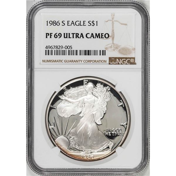 1986-S $1 Proof American Silver Eagle Coin NGC PF69 Ultra Cameo