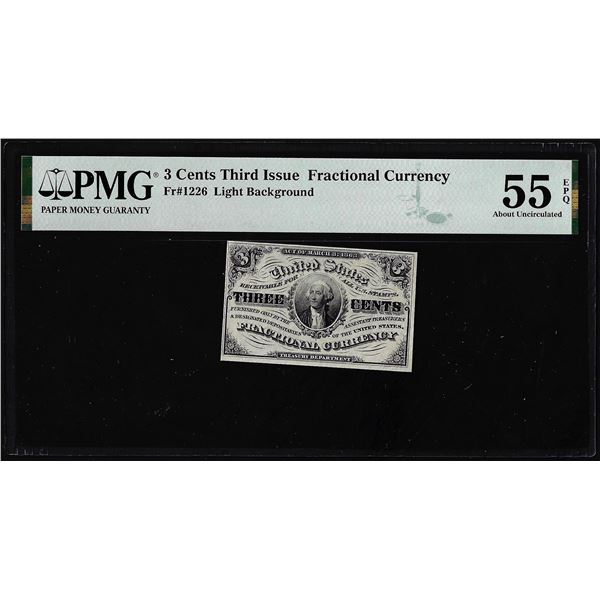 1863 Third Issue Three Cents Fractional Note Fr.1226 PMG About Uncirculated 55EPQ