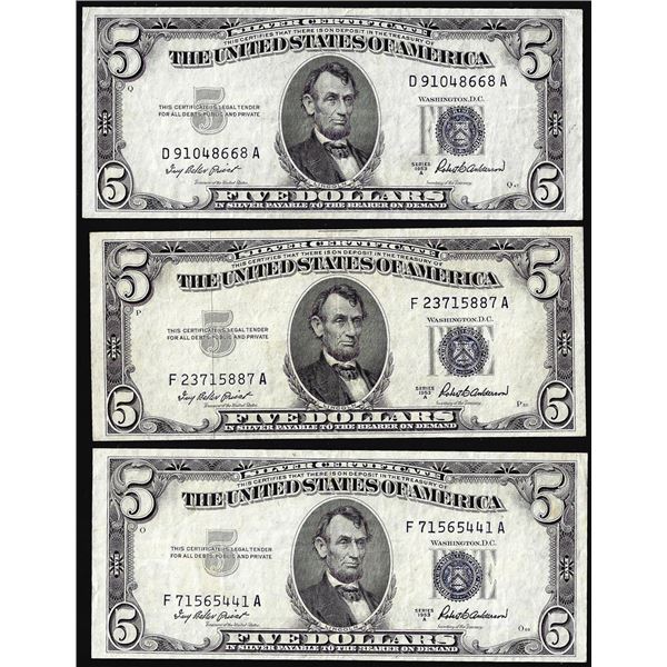 Lot of (3) 1953A $5 Silver Certificate Notes