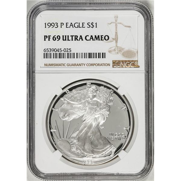 1993-P $1 Proof American Silver Eagle Coin NGC PF69 Ultra Cameo