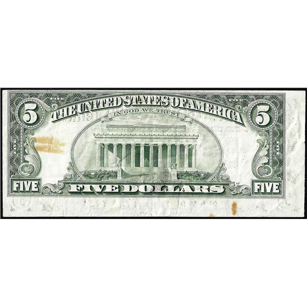 1985 $5 Federal Reserve Note Misaligned Printing Error