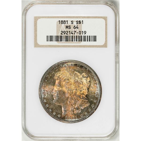 1881-S $1 Morgan Silver Dollar Coin NGC MS64 Amazing Toning