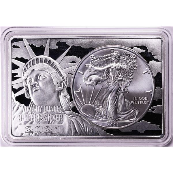 2021 Type 1 $1 American Silver Eagle Coin & 2oz Silver Bar Set