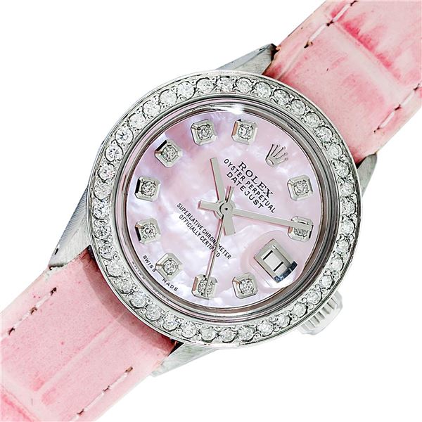 Rolex Ladies Stainless Steel Pink MOP Diamond Datejust Wristwatch