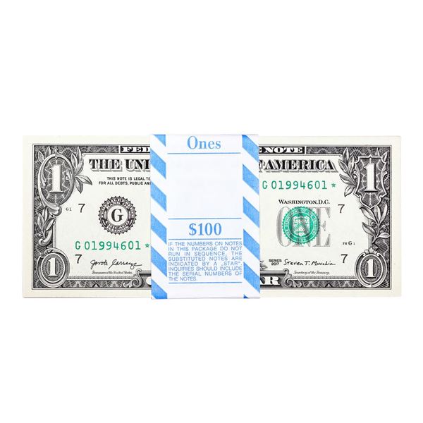 Pack of (100) Consecutive 2017 $1 Federal Reserve STAR Notes Chicago