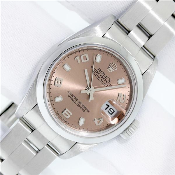 Rolex Ladies Stainless Steel Salmon Datejust Wristwatch