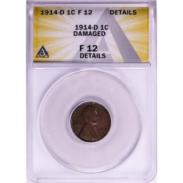 1914-D Lincoln Wheat Cent Coin ANACS F12 Damaged