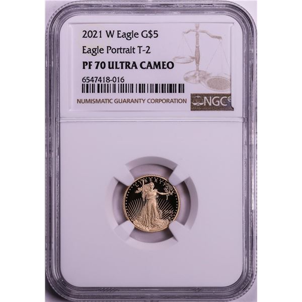 2021-W Type 2 $5 Proof American Gold Eagle Coin NGC PF70 Ultra Cameo