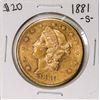 1881-S $20 Liberty Head Double Eagle Gold Coin