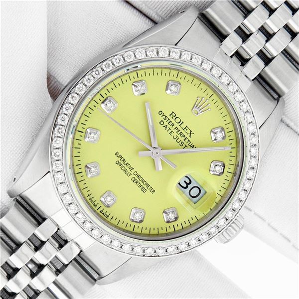 Rolex Men's Yellow Diamond Stainless Steel Datejust Wristwatch