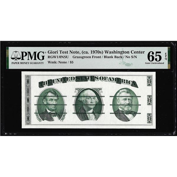 Circa 1970's Washington Center Giori Test Note PMG Gem Uncirculated 65EPQ