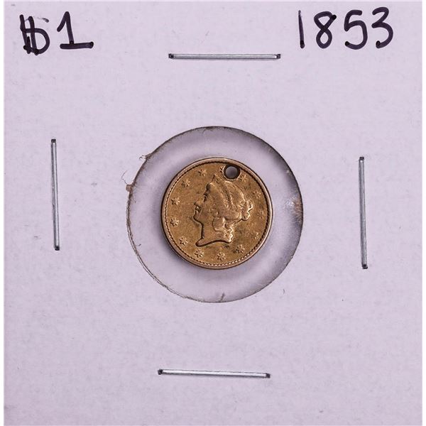 1853 $1 Liberty Head Gold Dollar Coin w/Hole