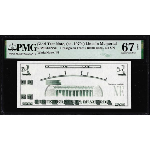 Circa 1970's Lincoln Memorial Giori Test Note PMG Superb Gem Uncirculated 67EPQ