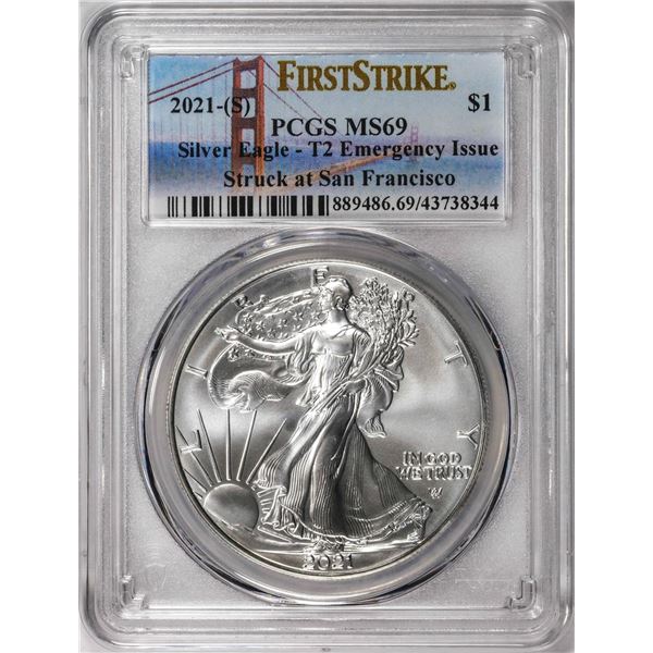 2021-(S) Type 2 $1 American Silver Eagle Coin PCGS MS69 First Strike Emergency Issue