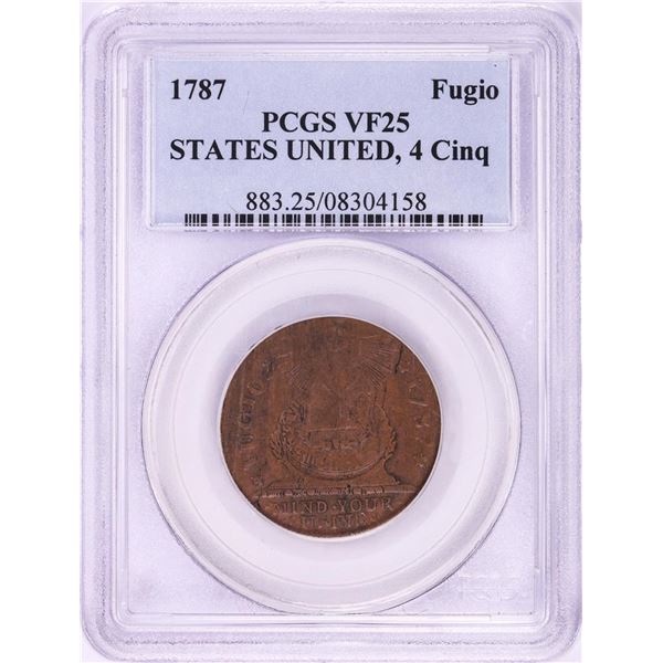 1787 Fugio 4 Cinq Colonial Copper Coin PCGS VF25 States United