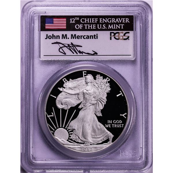 2012-S $1 Proof American Silver Eagle Coin PCGS PR70DCAM First Strike Mercanti Signed