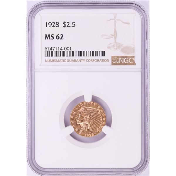 1928 $2 1/2 Indian Head Quarter Eagle Gold Coin NGC MS62