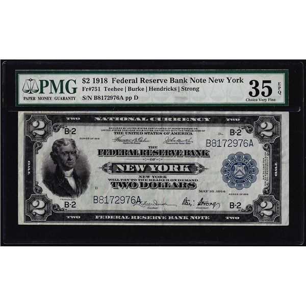 1918 $2 Battleship Federal Reserve Bank Note New York Fr.751 PMG Ch. Very Fine 35EPQ