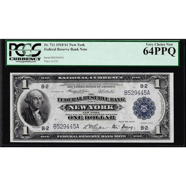 1918 $1 Federal Reserve Bank Note New York Fr.711 PCGS Very Choice New 64PPQ