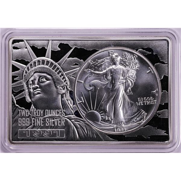 1991 $1 American Silver Eagle Coin & 2oz Silver Bar Set