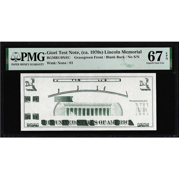 Circa 1970's Lincoln Memorial Giori Test Note PMG Superb Gem Uncirculated 67EPQ