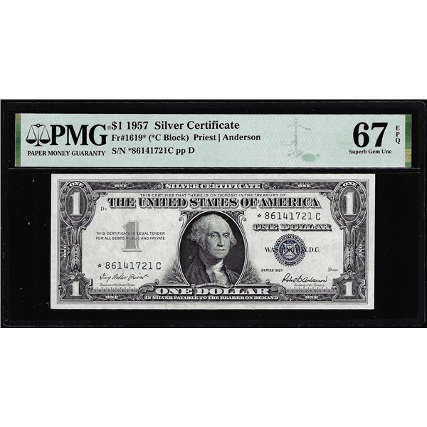 1957 $1 Silver Certificate STAR Note Fr.1619* PMG Superb Gem Uncirculated 67EPQ