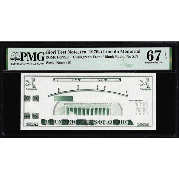 Circa 1970's Lincoln Memorial Giori Test Note PMG Superb Gem Uncirculated 67EPQ