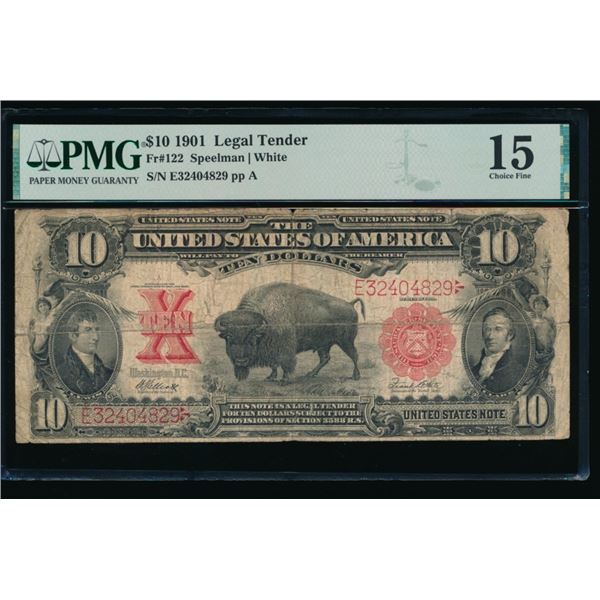 1901 $10 Bison Legal Tender Note PMG 15