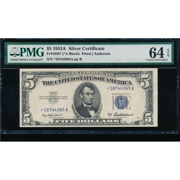 1953A $5 STAR Silver Certificate PMG 64EPQ