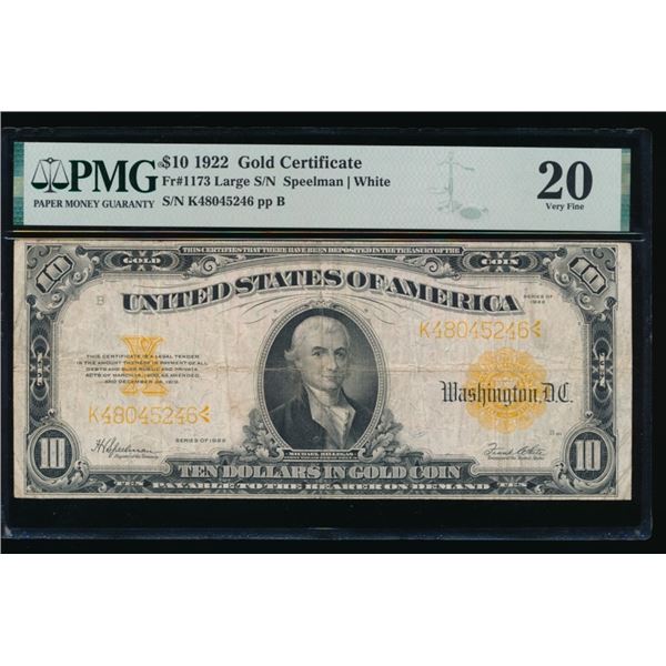 1922 $10 Gold Certificate PMG 20