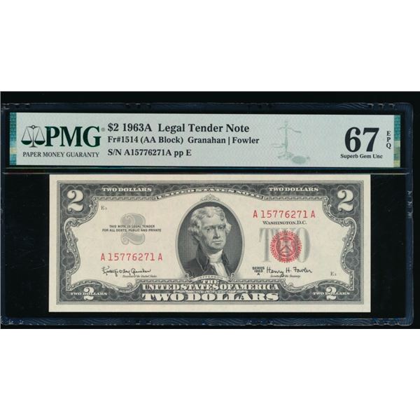 1963A $2 Legal Tender Note PMG 67EPQ