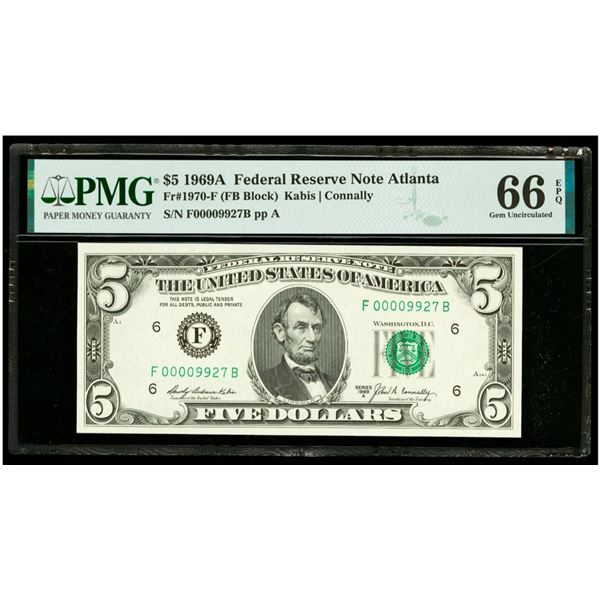 1969A $5 Atlanta FRN PMG 66EPQ