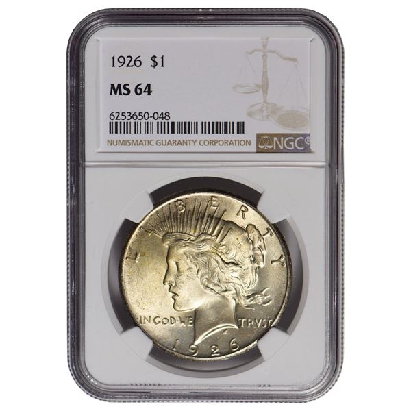 1926 $1 Peace Silver Dollar NGC MS64