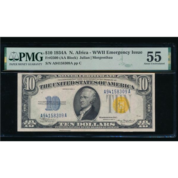1934A $10 N Africa Silver Certificate PMG 55